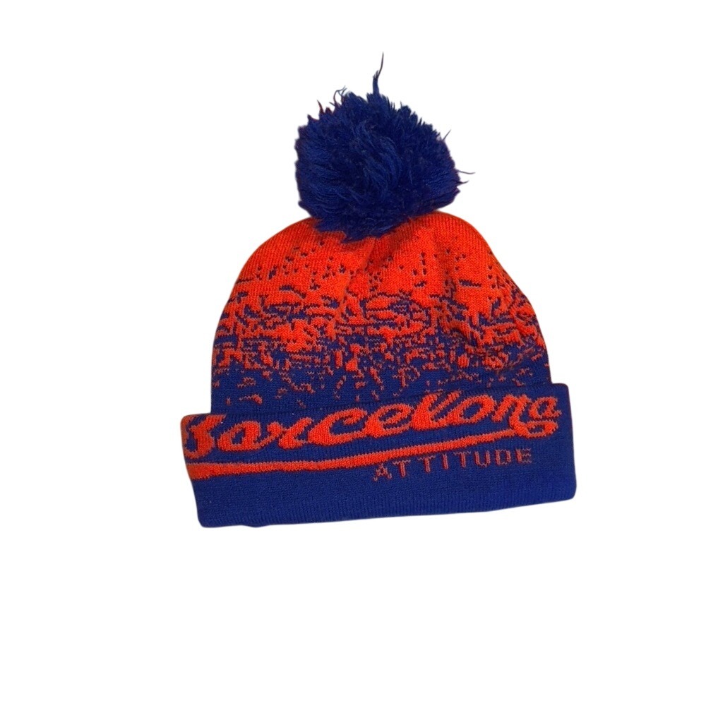 Barcelona Attitude Blue Orange Pom Pom Beanie Hat Cap Boys Kids Size